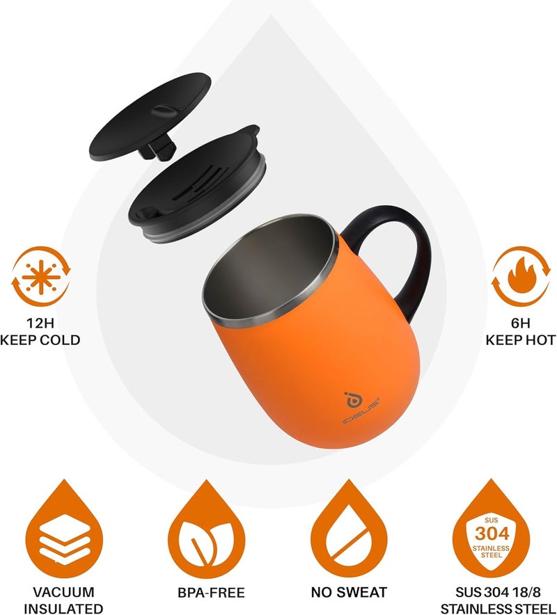 ideus 16 oz Insulated Coffee Mug with Handle and Lid, Double Wall Stainless Steel Vacuum Thermal Coffee Mug, Travel Coffee Cup Thermal Cup for Home and Office, Orange Tiger - Image 2